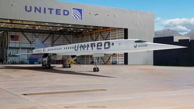An artist’s rendition of United Airlines Boom Supersonic Overture jet. Boom Supersonic via AP