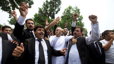 Pakistani lawyers protest outside Supreme Court in Islamabad in 2017. Reuters
