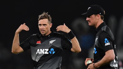 New Zealand's Tim Southee, left, was economical. AFP
