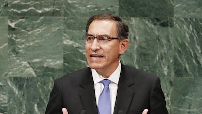 Peruvian President Martin Vizcarra Cornejo addresses the General Debate of the General Assembly of the United Nations at United Nations Headquarters. EPA