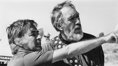 Director Moustapha Al Akkad, left, and Anthony Quinn on the set of The Messenger. Everett / REX / Shutterstock