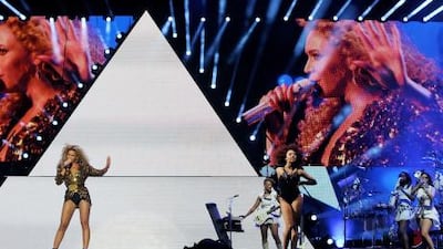 Beyonce performs during the final day of the Glastonbury festival.
