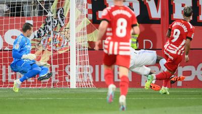Girona's Argentinian forward Taty Castellanos scores his second goal. AFP