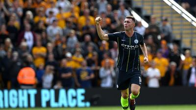 Aymeric Laporte of Manchester City celebrates after scoring his sides only goal. Getty Images