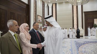 Sheikh Mohammed bin Zayed, Crown Prince of Abu Dhabi and Deputy Supreme Commander of the Armed Forces receives high-achieving students, their teachers and family members during an iftar reception. Mohamed Al Hammadi / Crown Prince Court - Abu Dhabi
