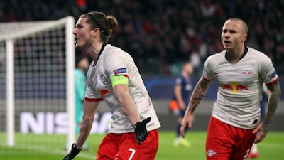 Marcel Sabitzer of Leipzig celebrates his team's second goal. Getty