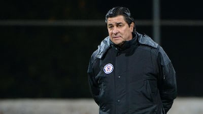 Luis Fernando Tena, the Cruz Azul coach, attends a training session in Rabat, Morocco. Fadel Senna / AFP