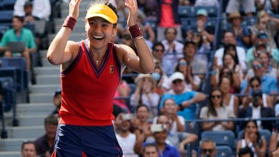 Emma Raducanu celebrates her win over Belinda Bencic after their US Open quarter-final. AFP