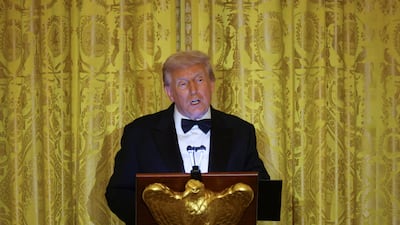 US President Donald Trump speaks during the dinner with Crown Prince Mohammed bin Salman at the White House. Reuters