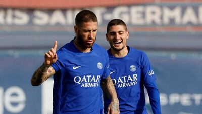 Sergio Ramos and Marco Verratti during training. Reuters