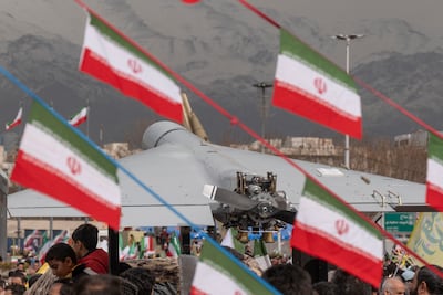 An Iranian Shahed-136 drone displayed at a rally in western Tehran. AFP
