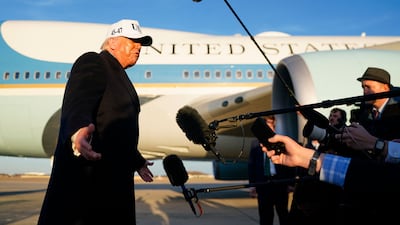 JOINT BASE ANDREWS, MARYLAND - MARCH 13: U. S. President Donald Trump speaks to the media before boarding Air Force One on March 13, 2026 at Joint Base Andrews, Maryland. Trump is traveling to Florida to spend the weekend at his Mar-a-Lago resort. Nathan Howard / Getty Images / AFP (Photo by Nathan Howard / GETTY IMAGES NORTH AMERICA / Getty Images via AFP)