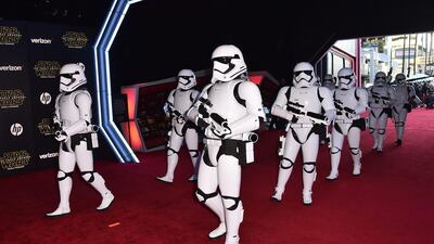 Stormtroopers march on the red carpet at the world premiere of Star Wars: The Force Awakens at the TCL Chinese Theatre. Jordan Strauss / Invision / AP