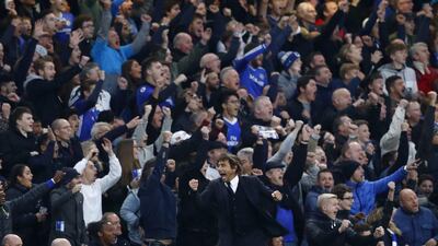 Chelsea manager Antonio Conte celebrates after N’Golo Kante scores their fourth goal. Eddie Keogh / Reuters