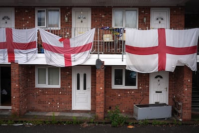 St George's flags in Ashton-in-Makerfield. Getty