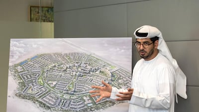 Talal al Dhiyebi, chief executive of Aldar Properties, unveiled a Dh10bn masterplan for a new affordable community called Alghadeer, situated close to the Abu Dhabi-Dubai border. Victor Besa / The National