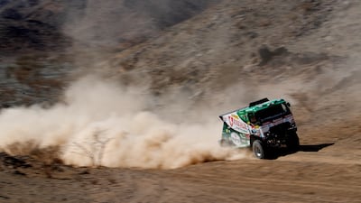 Riwald Dakar Team's Pascal de Baar and co-drivers Jan Van der Vaet and Stefan Slootjes in action during testing.
