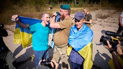 Ukrainian prisoners of war after their release in a swap in the late summer of 2024. The UAE has mediated several exchanges. Reuters