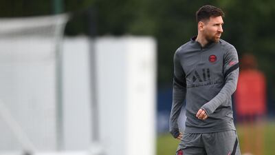 Lionel Messi looks on during a PSG training session. AFP