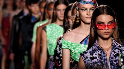Models walk at the Versace show during Milan Fashion Week Spring 2019 in Milan, Italy, September 21, 2018. Reuters