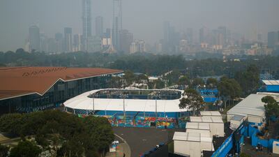 Air pollution caused by smoke from wildfires in the countryside surrounding Melbourne during 2020's Australian Open tennis tournament. Getty Images
