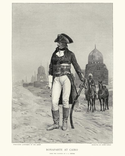 Vintage engraving of Napoleon Bonaparte in Cairo, Egypt. Getty Images