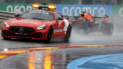 Red Bull driver Max Verstappen behind the safety car. AP