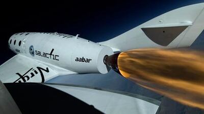 SpaceShipTwo on its debut test flight. Abu Dhabi's Aabar Investments owns 37.8 per cent of space tourism company Virgin Galactic. Photo courtesy Virgin Galactic.