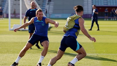 Soccer Football - FIFA World Cup Qatar 2022 - England Training - Al Wakrah SC stadium, Al Wakrah, Qatar - November 28, 2022 England's Jack Grealish and Harry Kane during training REUTERS / Paul Childs