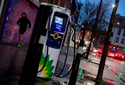 An electric vehicle charging point in London. Reuters