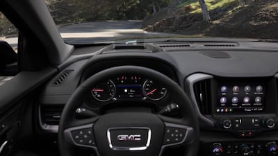 GMC’s new head-up display is available on the 2022 Terrain SLT and AT4, and comes standard on the Denali.