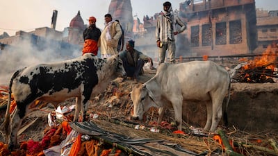Mourners gather at the Manikarnika Ghat cremation ground on the banks of the Ganges in Varanasi, India. AFP