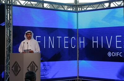 Essa Kazim, governor, Dubai International Financial Centre, launches Fin Tech Hive at the Dubai International Financial Centre. Jeffrey E Biteng / The National