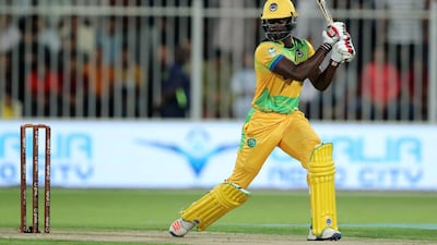 Andre Fletcher of Pakhtoons bats against Kerala Knights in the T10 League at Sharjah Cricket Stadium on Wednesday. All photos by Chris Whiteoak / The National