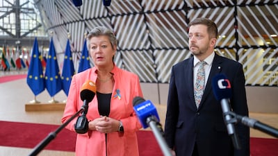 Ylva Johansson, European Home Affairs Commissioner, and Vit Rakusan, Czech Interior Minister, in Brussels before Thursday’s agreement to allow Croatia into the Schengen zone. AP
