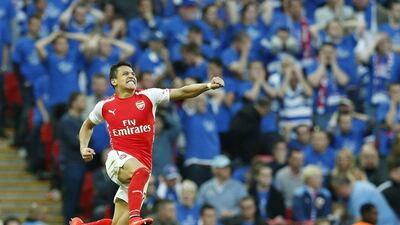 Arsenal's Alexis Sanchez shown celebrating during his side's win over Reading in the FA Cup semi-final on April 18. Alastair Grant / AP