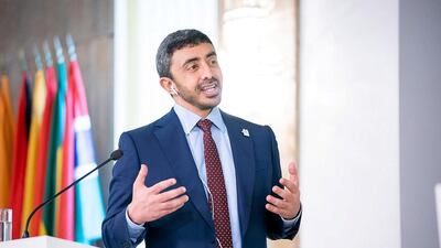 Sheikh Abdullah bin Zayed speaking in Bulgaria. Wam