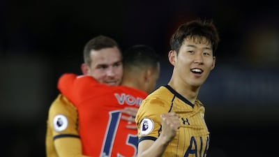 Tottenham's Son Heung-min celebrates after the match. Andrew Couldridge / Reuters