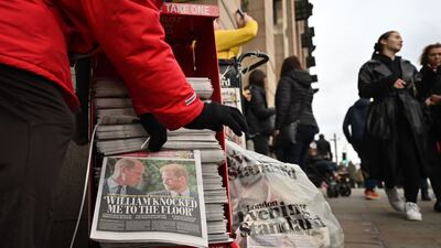 Newspapers leading with stories about Prince Harry's relationship with Prince William in London. AFP