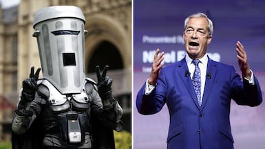Count Binface and his Clacton opponent Nigel Farage who will face off in one of Britain's strangest by-elections. AFP