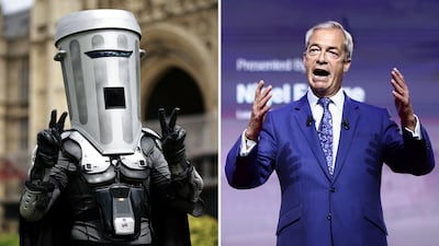 Count Binface and his Clacton opponent Nigel Farage who will face off in one of Britain's strangest by-elections. AFP