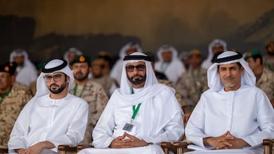 From right, Mr Al Shamsi, Mr Al Bawardi and Sheikh Sultan attend the drill.
