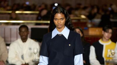With a new collar, Tommy Hilfiger's staple rugby shirt appeared under a minidress. Photo: Tommy Hilfiger