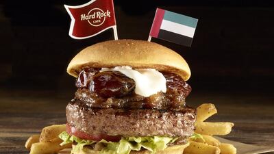 The UAE’s Date Burger at Hard Rock Cafe Dubai. Courtesy Hard Rock Cafe Dubai