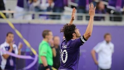 Kaka of Orlando City celebrates scoring the equaliser in a 1-1 MLS draw against New York City FC on Sunday. Alex Menendez / Getty Images / AFP