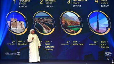 Stages of the 2016 Dubai Tour are unveiled during the launch of the 2016 Dubai Tour. Courtesy: Dubai Sports Council