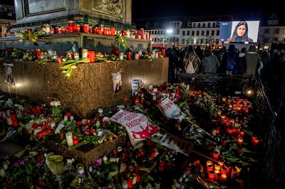 Saida Hashemi, the sister of victim Said Nesar Hashemi, speaks at a commemoration in Germany just weeks after nine people were killed by a suspected far-right extremist. EPA