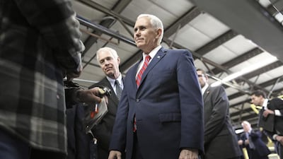 The US vice president, Mike Pence, takes a short tour of the Blain Supply's company headquarters and warehousing facility during his visit to Janesville. Anthony Wahl / The Janesville Gazette via AP