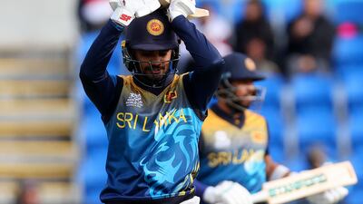 Dhananjaya de Silva reacts after a shot. AFP