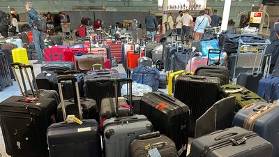 Suitcases uncollected at Heathrow's Terminal 3 baggage reclaim. AFP